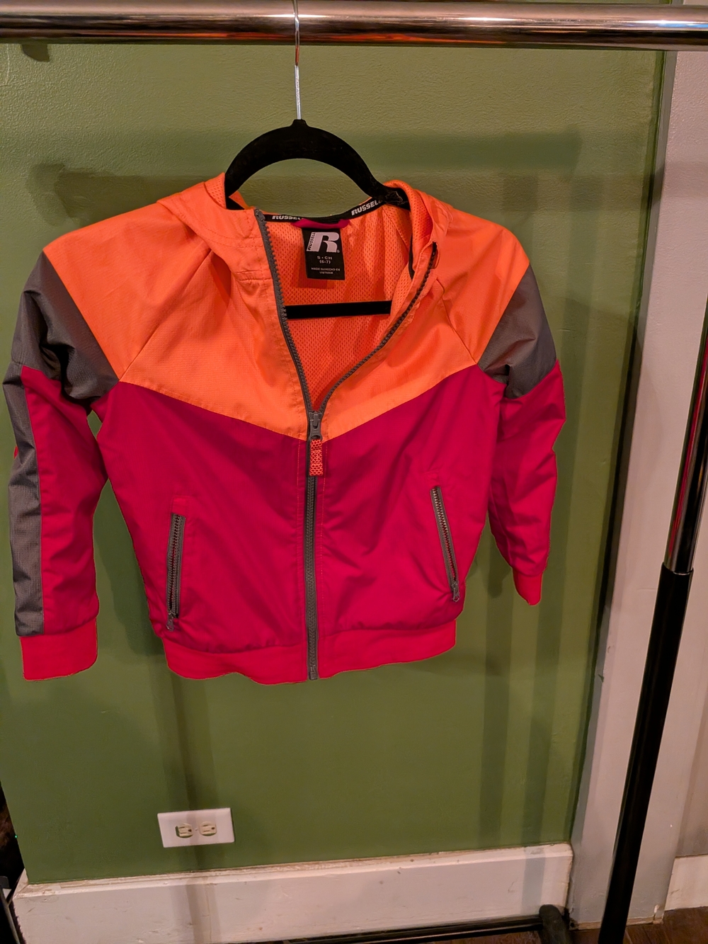 Russell Athletic Orange & red Colorblock Hooded Windbreaker